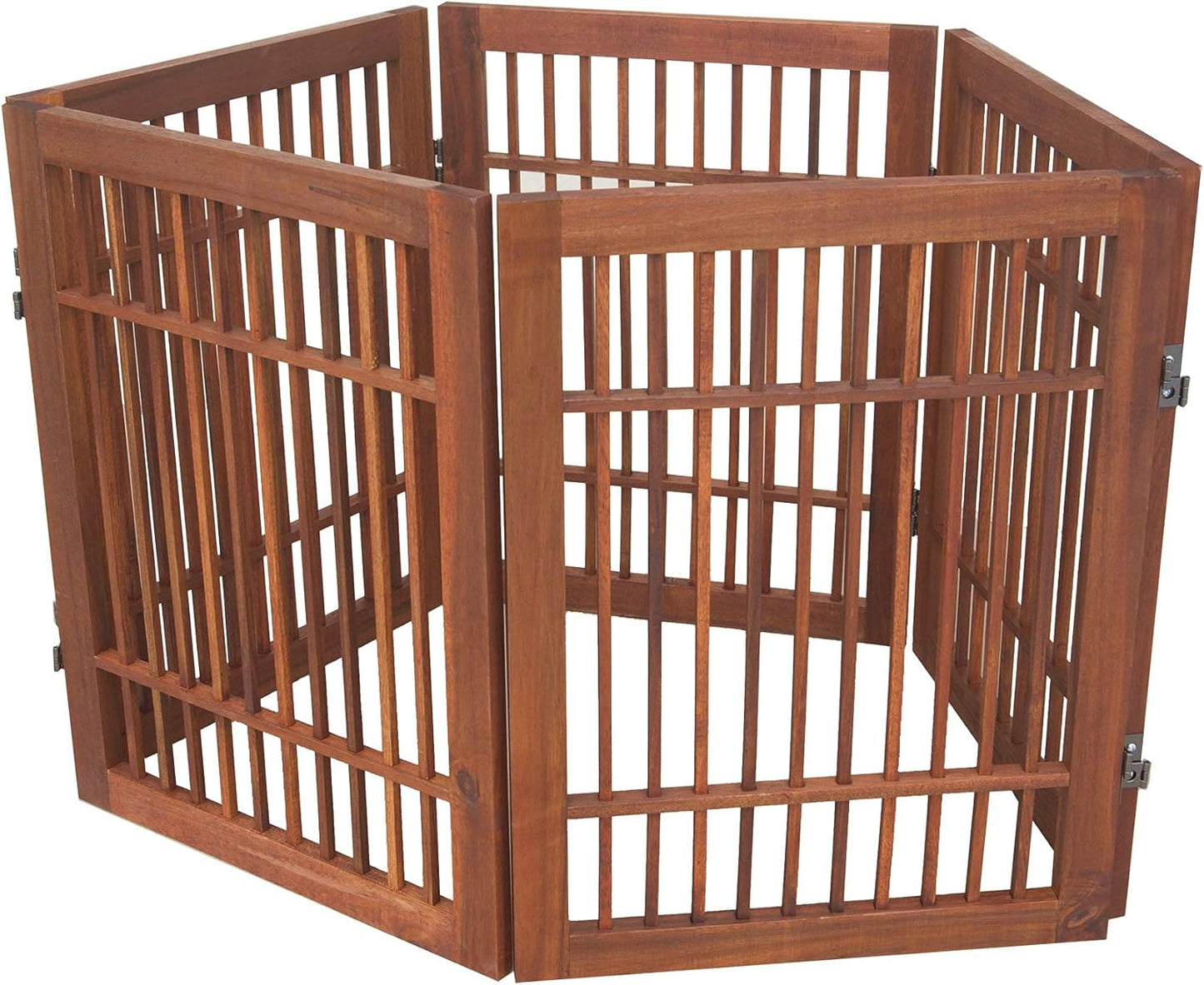Pet Dog Gate Strong and Durable Freestanding Folding Acacia Hardwood Portable Wooden Fence Indoors or Outdoors by Urnporium (Brown Pet Gate, 5 Panel 24" Tall)