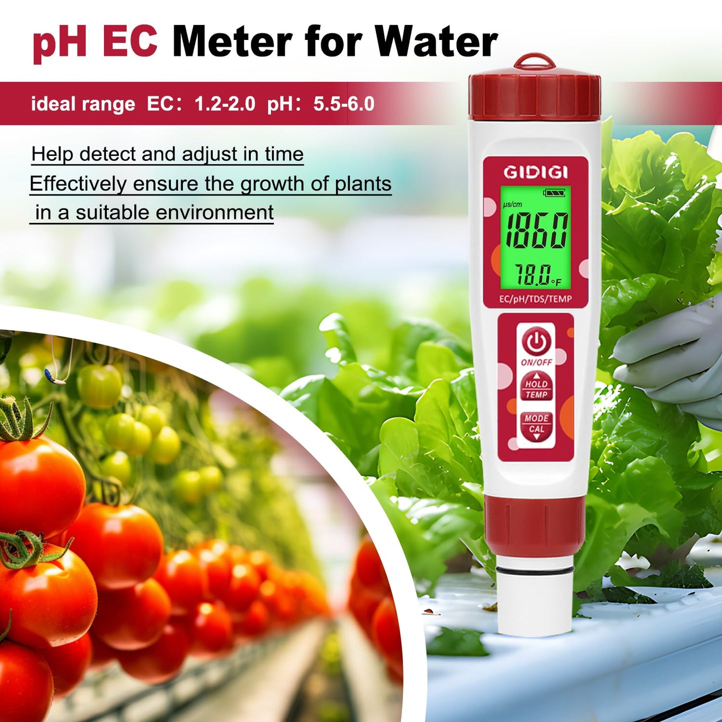 pH Meter for Water, 4 in 1 EC PPM Temp pH Tester for Hydroponic, TDS Water Tester for Drinking Water, Digital pH Meter with Backlit & ATC for Hydroponic Nutrient, Pool, Aquarium, Home Use