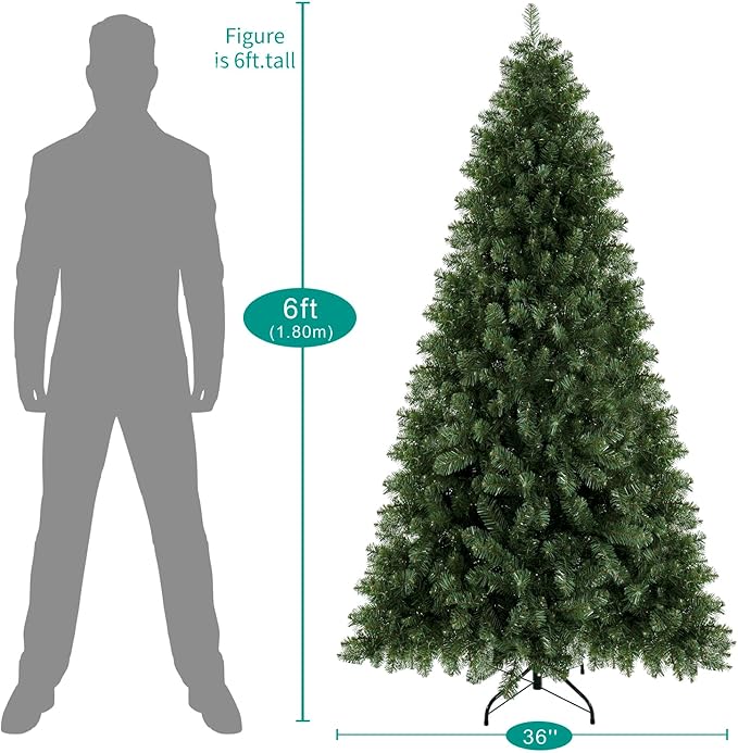 Naomi Home Lucille Artificial Christmas Tree, 6ft Full Body Unlit, Realistic Dense Lifelike PVC Branches, 1,000 Tips, Hinged & Sturdy for Ornaments, Holiday Décor w/Stable Base