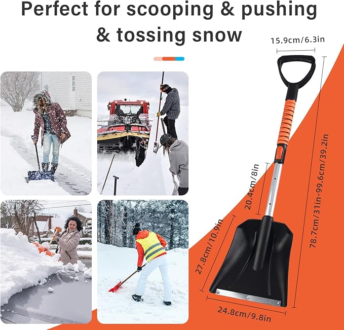 34'' to 41'' Extendable Snow Brush, Ice Scraper for Car Windshield, Emergency Snow Shovel Snow Broom with Foam Grip 180° Pivoting Brush Head, Telescoping Snow Scraper for Car SUV Truck