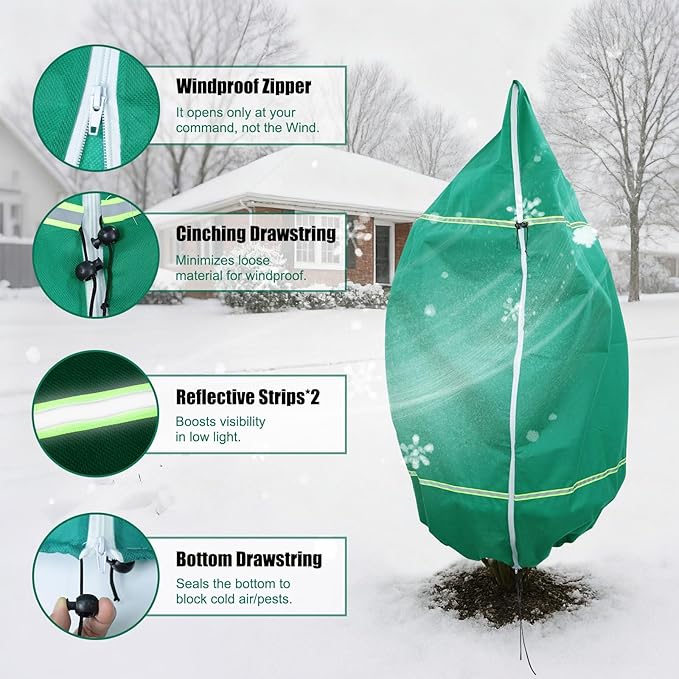 IC ICLOVER Plant Covers Freeze Protection for Winter, 4 Pack 47"x71" Frost Blankets for Outdoor Plants with Zipper Drawstring, Plant Freeze Protection Tree Cover Bags Cloth for Shrub Bush Fruit Potted