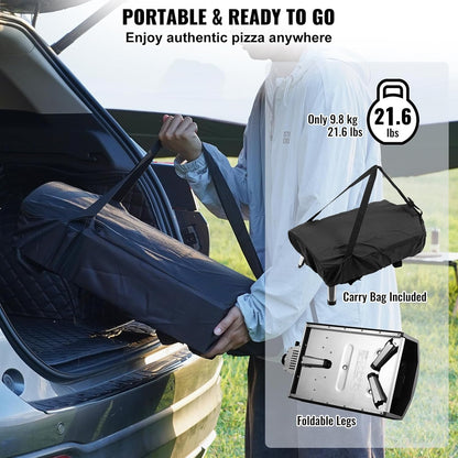 VEVOR Propane Outdoor Pizza Oven, 12 Inch Gas Pizza Maker, Portable Pizza Cooker with Thickened Pizza Stone, Carry Bag, Foldable Leg, Stainless Steel Pizza Oven for Outside Camping & Backyard