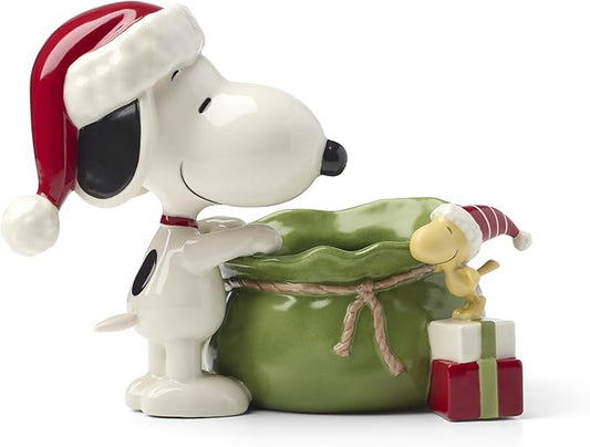 Lenox 897751 Snoopy Christmas Santa Sack Candy Bowl, Christmas Dishes, Festive Holiday Serveware