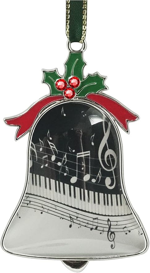 Christmas Ornament Bell Pendant Decorative Metal Glass Hanging Christmas Bell Ornaments for Home Decoration Party Decor A Piano Keys with Musical Notes