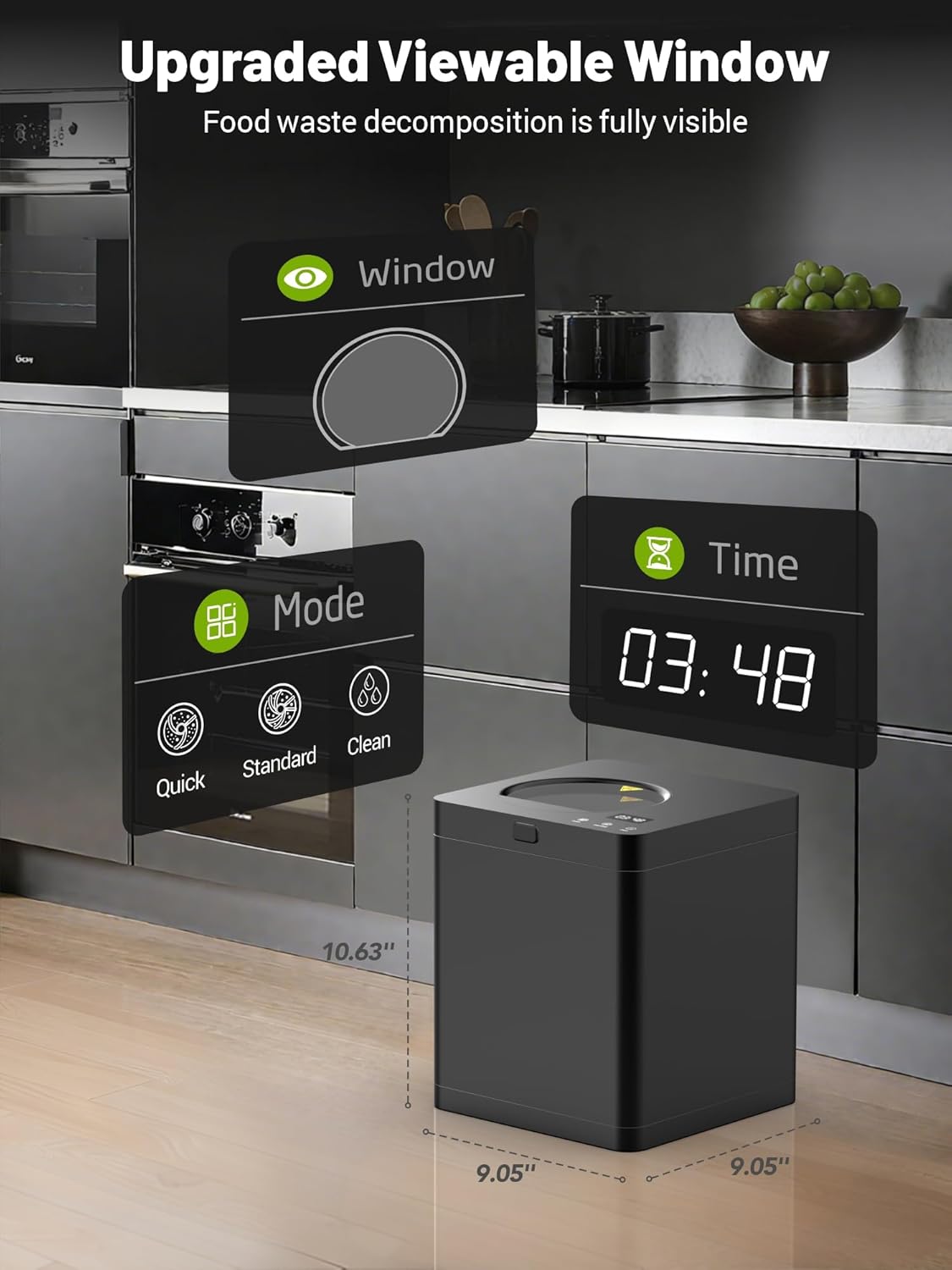 Growell Electric Composter for Kitchen Indoor, 2.5L Countertop Compost Bin, Odorless Food Waste Composting Machine with Auto-Clean & LED Display - 4H/6H Fast Processing (Model: EC02)