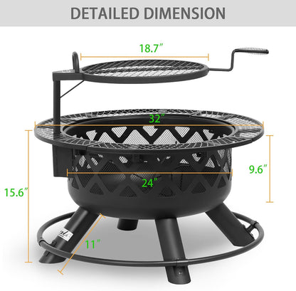 BALI OUTDOORS Fire Pit with Poker, 32 inch Outdoor Fire Pit Patio, Wood Burning Firepits for Outside with Grill