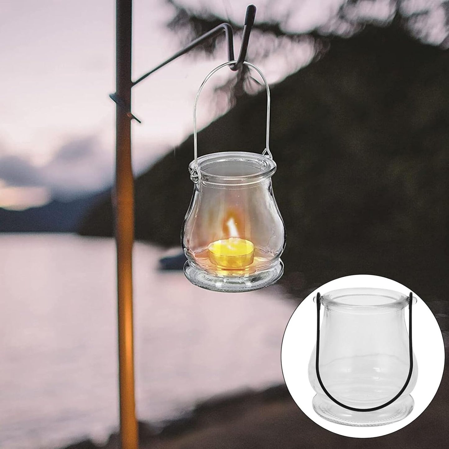 DOITOOL 4PCS Hanging Glass Tealight Holder, Hanging Glass Candle Holder with Handles Plant Terrariums Air Plants Tea Light Votive Candle Holders for Wedding Party DIY