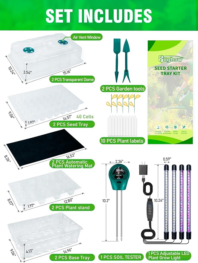 Self-Watering Seed Starter Tray with Grow Light, 80-Cell Plant Starter Trays Seed Starter Kit, Seed Starter Tray for Seed Starting, Plant Germination & Seedling Growing, 2 Pack