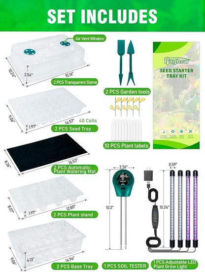 Self-Watering Seed Starter Tray with Grow Light, 80-Cell Plant Starter Trays Seed Starter Kit, Seed Starter Tray for Seed Starting, Plant Germination & Seedling Growing, 2 Pack