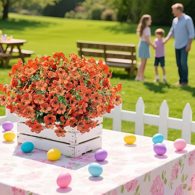 Artificial Flowers for Outdoor UV Resistant Fake Plants, 12 Bundles Fake Mums Silk Daisy in Pots for Porch Patio Garden, Faux Potted Home Decor for Outside (Orange)