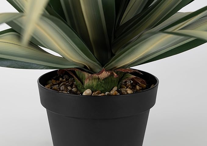 SUNPRAIRIE Life-Like Extra Large 34 Inch Tall Artificial Agave Plant. Cream Leaves with Textured Dark Green Stripes. UV Resistant Faux Plants. Outdoor and Indoor Large Artificial Plants.