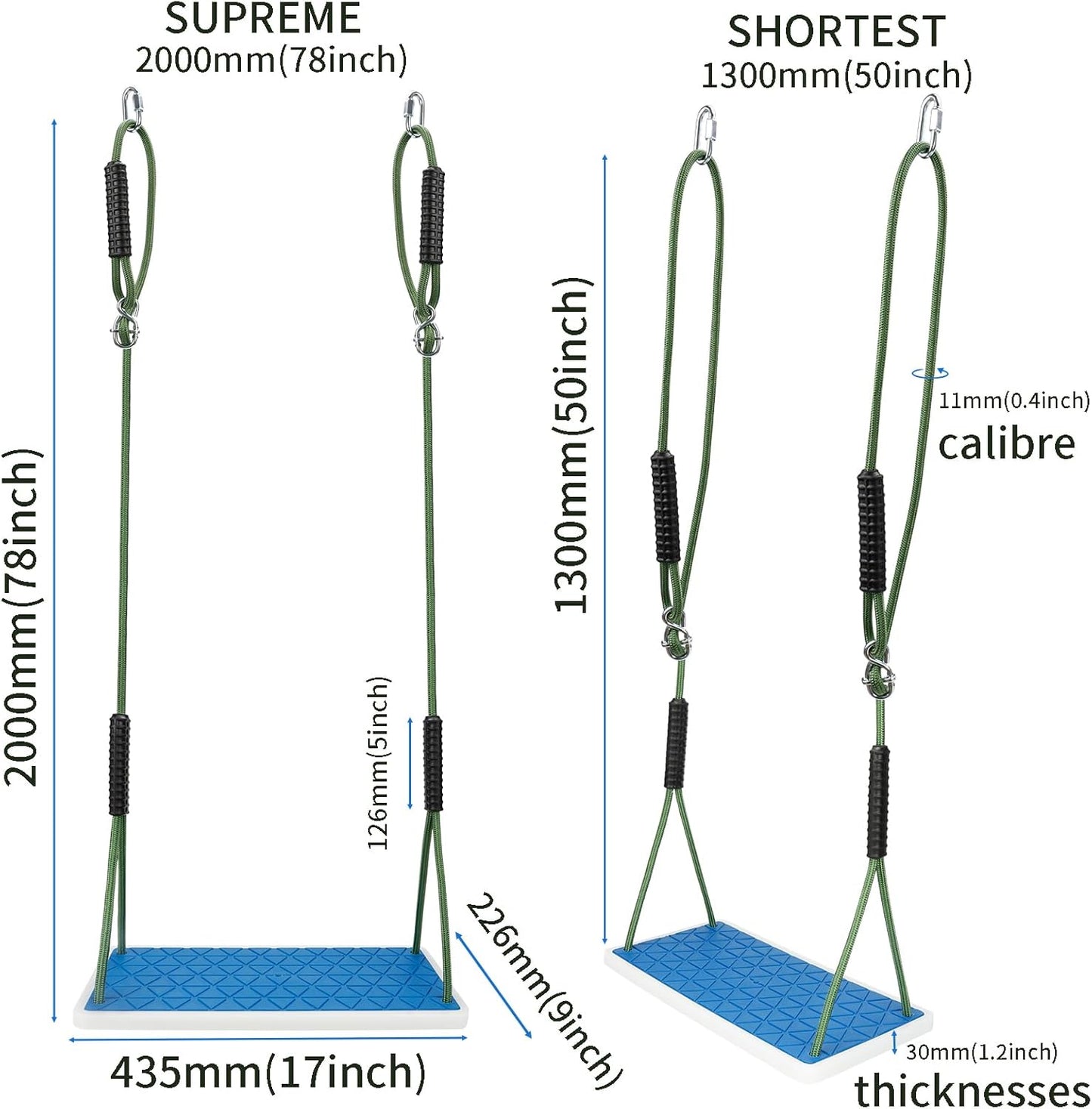 Heavy Duty Swing Seat Non-Slip with Tree Rope Adjustable Swing Set Accessories Replacement for Kids Outdoor Backyard Playground Jungle Gym(Blue)