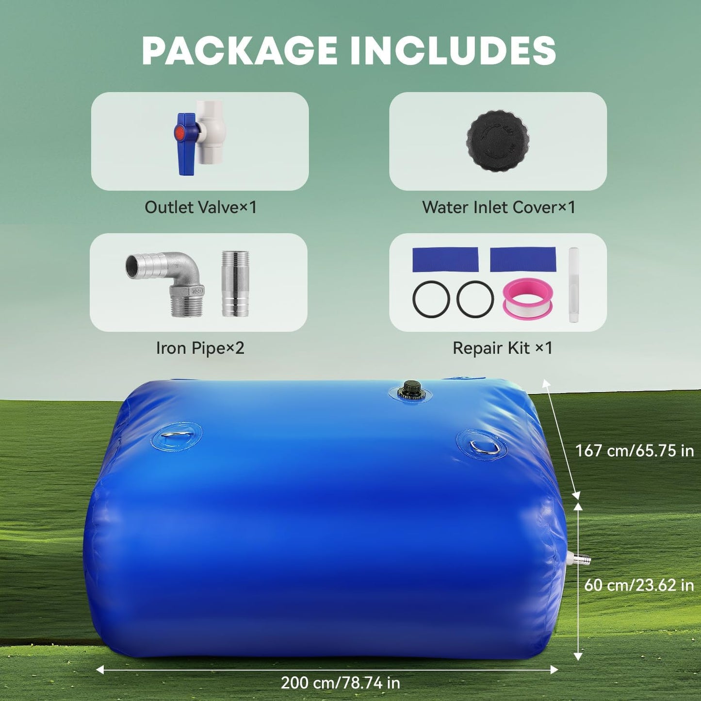 LANUEVA 528 Gal/2000L Portable Water Storage Bladder, 1000D PVC Foldable Water Tank with Spigots and Overflow Kit, Water Storage Containers for Emergency Water, RV, Irrigation&Camping (Blue, 2000L)