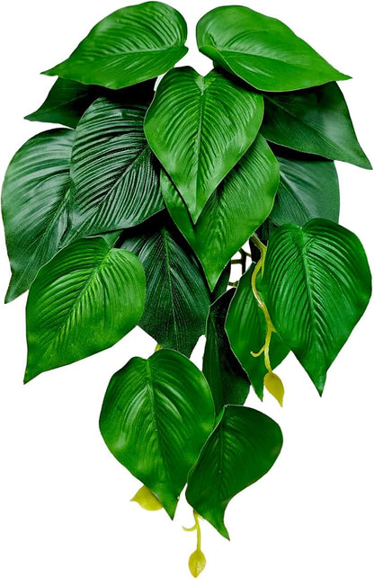 Woyrise Reptile Plants, Terrarium Hanging Plant Vines, Artificial Leaves with Suction Cup, Bearded Dragon Tank Accessories for Gecko Lizard Snake Frog Tortoise Decorations - Epipremnum aureum