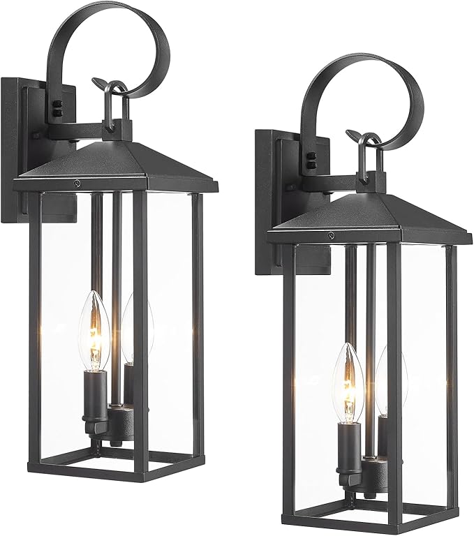 Porch Lights Outdoor Wall Light Fixtures Wall Mount, Modern Exterior Lighting Fixtures with Clear Glass Waterproof, 2-Light E12 Sockets Outside Garage Lights for House Patio Porch, 2 Pack