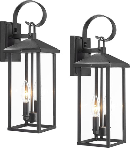 Porch Lights Outdoor Wall Light Fixtures Wall Mount, Modern Exterior Lighting Fixtures with Clear Glass Waterproof, 2-Light E12 Sockets Outside Garage Lights for House Patio Porch, 2 Pack