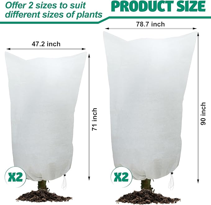 2 Packs Large Plant Covers Freeze Protection 80"W x 90"H Frost Protection Blankets with Zipper Drawstring Freeze Protections Plant Cover for Winter Outdoor Shrubs Palm Citrus Trees Potted Plants
