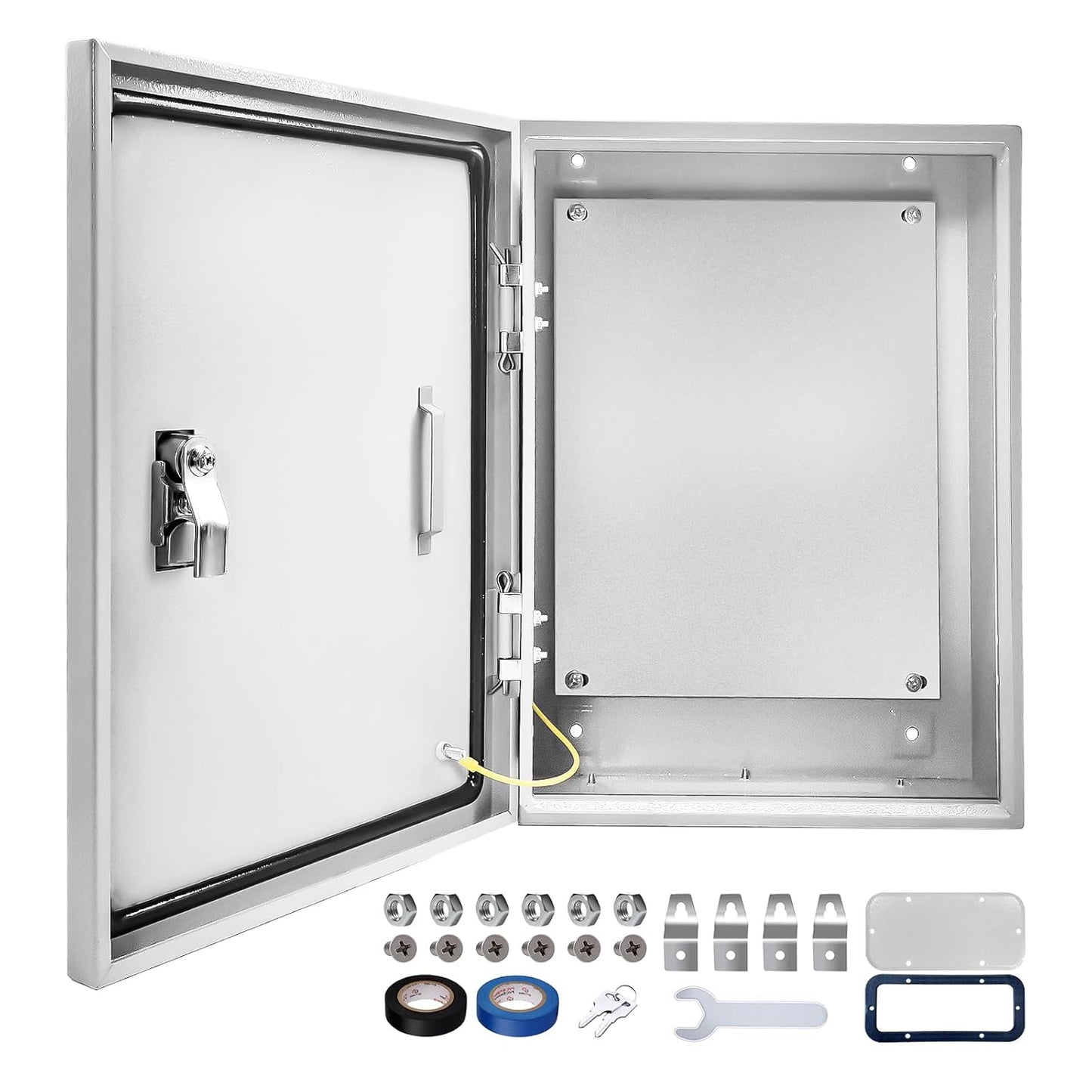 Outdoor Electrical Box 24 x 16 x 10''D NEMA 4X Enclosure Steel Box, Waterproof & Dustproof Outdoor/Indoor Lockable Electrical Junction Box, with Mounting Plate