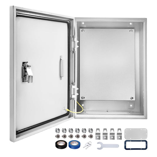 Outdoor Electrical Box 20 x 12 x 10''D NEMA 4X Enclosure Steel Box, Waterproof & Dustproof Outdoor/Indoor Lockable Electrical Junction Box, with Mounting Plate