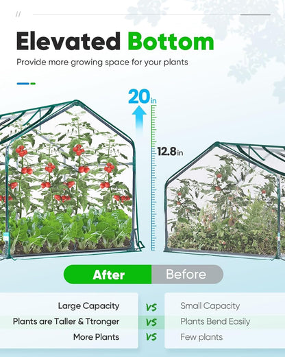 Quictent Portable Mini Cloche Greenhouse w/ Elevated Bottom, Reinforced High Light Transmission Waterproof UV-Resistant Hot House for Indoor Outdoor, w/ 50 T-Shaped Plant Tag, 71" x 36" x 36" (Clear)