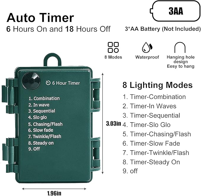 Christmas Lights - Battery Operated String Lights 33ft 100LED Outdoor String Light with Timer & 8 Modes, LED String Lights for Indoor Outdoor Wreath Christmas Wedding Party Decor, Warm White, 2 Pack