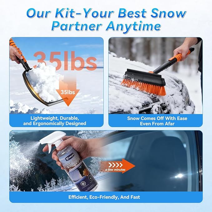 6 in 1 Snow Shovel & Snow Brush with Windshield De-Icer & Ice Scraper for Cars, Trucks, SUVs,40" Extendable & Bendable Thicken Aluminum Tube for Easy Roof Cleaning,180° Pivoting Head & EVA Grip