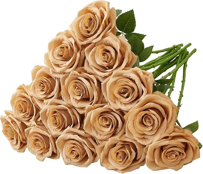 15pcs Fake Roses Artificial Silk Flowers Faux Rose Flower Long Stems Bouquet for Arrangement Wedding Centerpiece Party Home Kitchen Decor