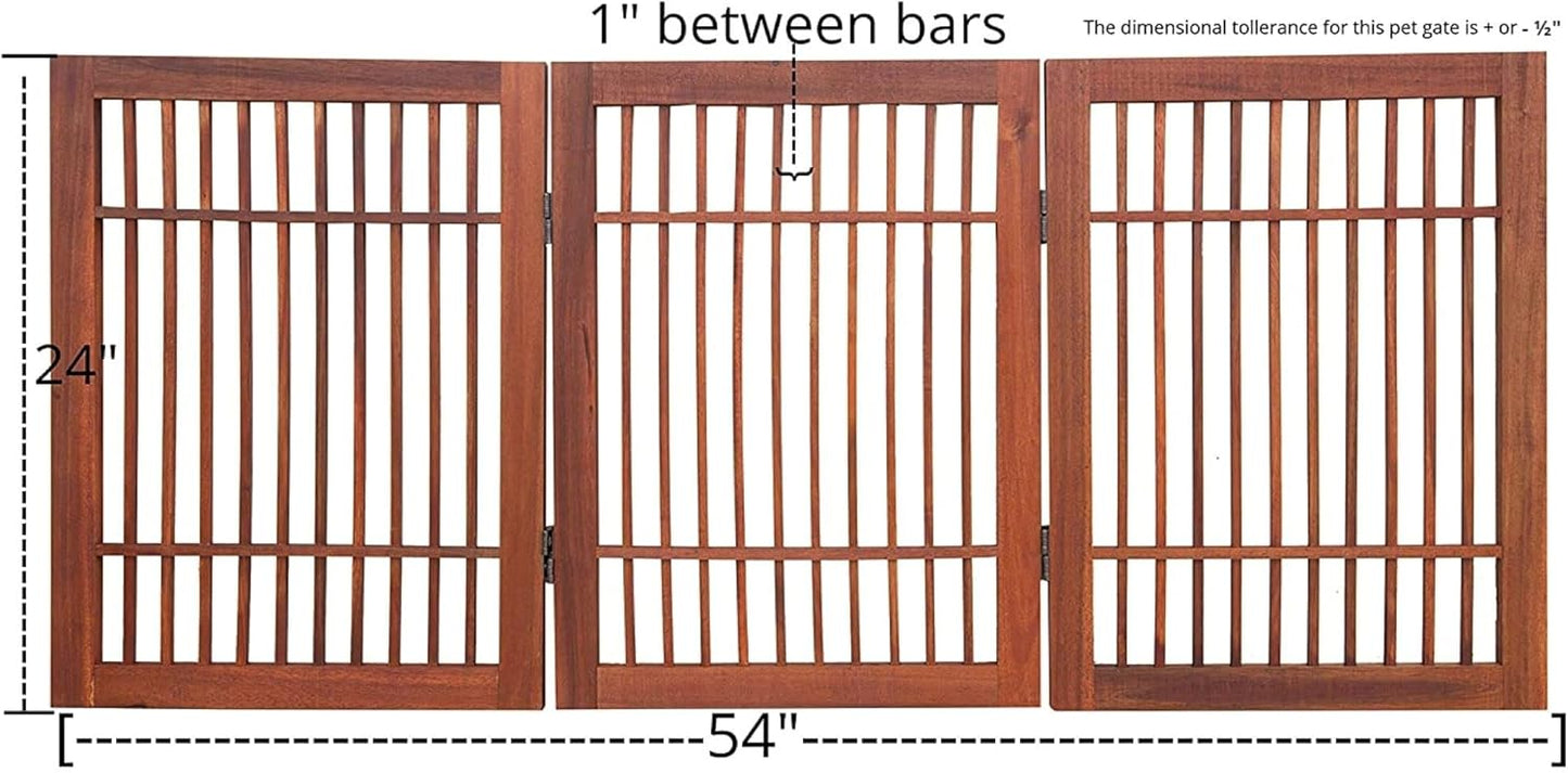 Pet Dog Gate Strong and Durable Freestanding Folding Acacia Hardwood Portable Wooden Fence Indoors or Outdoors by Urnporium (Brown Pet Gate, 3 Panel 24" Tall)