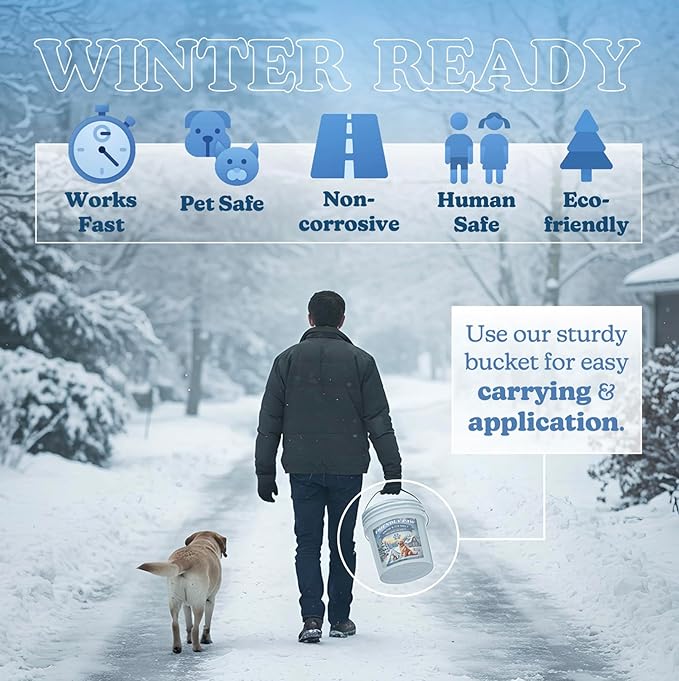 Friendly Paw Pet Friendly Ice Melt (20 LB Pail) - Our Driveway and Sidewalk Deicer Will Keep Your Pets and Children Safe in The Harshest of Conditions White