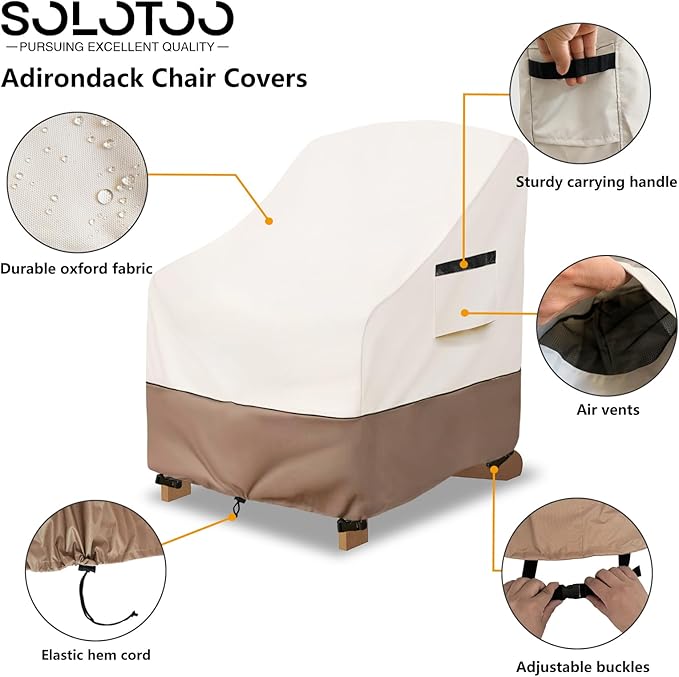 Adirondack Chair Covers Waterproof Patio Furniture Covers, 32W x 35D x 36H Inches Outdoor Chair Cover 2 Pack (Beige)