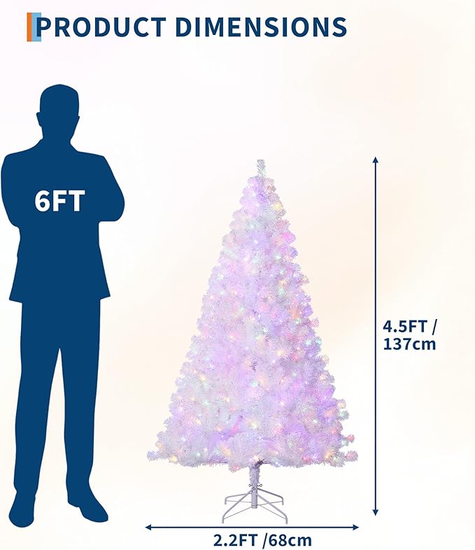 GAOMON 4.5Ft Prelit Christmas Tree, White Tinsel Christmas Tree with 150 Warm White Led Lights & Sturdy Stand, Sparkle Xmas Decorations for Homes Offices, Parties, White