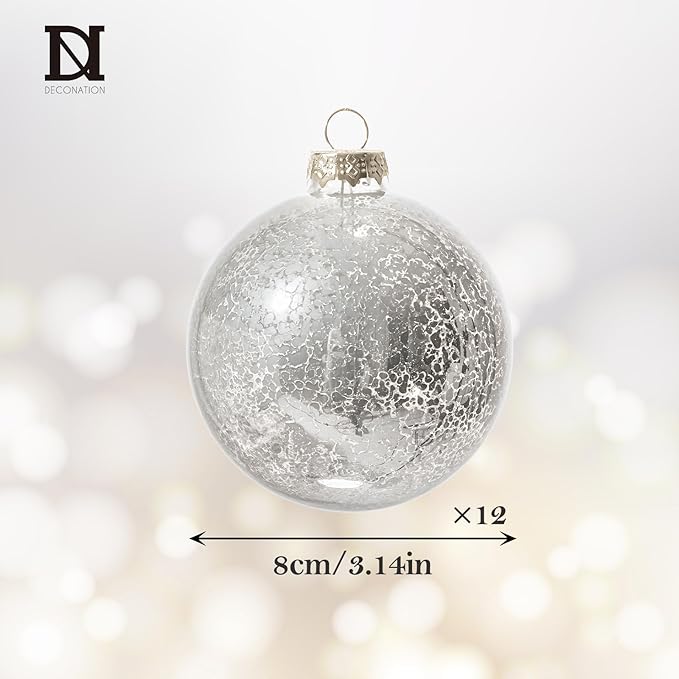 DN DECONATION Christmas Decorations Mercury Glass Ball Ornaments Set of 12, 3.14” Silver Balls for Xmas Tree Decorations, Holiday Party Wedding Decor, Matte Christmas Ornament Gift