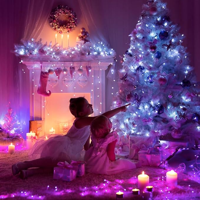 6ft White Christmas Tree, Xmas Tree Artificial Christmas White Trees with 1005 Branch Tips and Decorations(1pcs Top Star, 2set 200 Tips Battery Boxes Powered,Pencil Christmas Tree Holiday Decorations