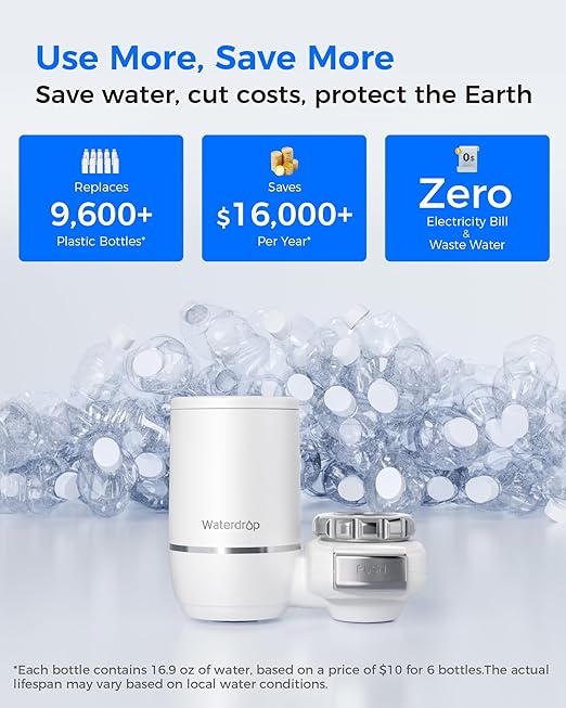 [Alkaline] Waterdrop Water Filter for Sink Faucet, Filter Life Reminder, 320 Gallon Tap Water Filter for Kitchen Sink, NSF Certified Reduces Chlorine, Faucet Mount Water Filtration System, 1 Filter