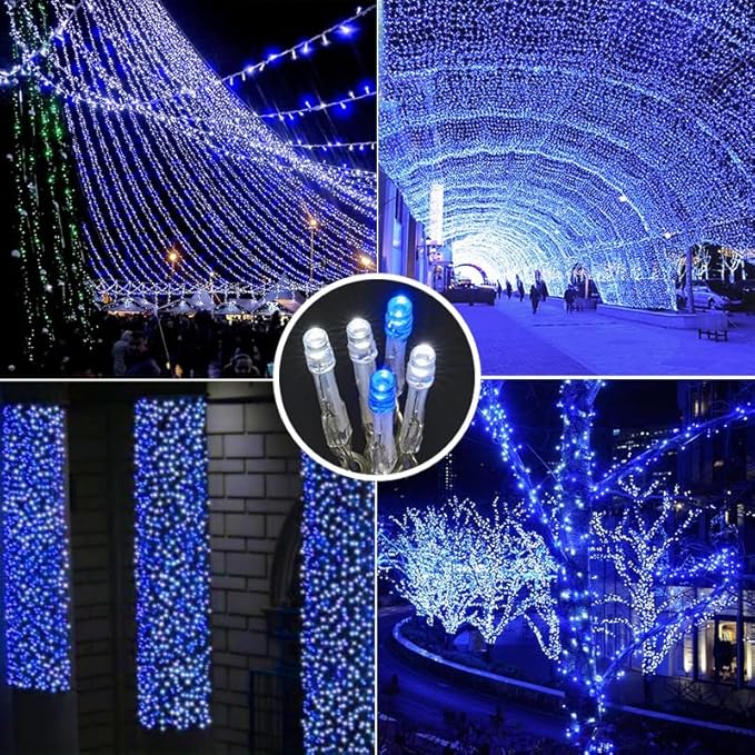 weillsnow 164 FT 500 LED Christmas Lights Outdoor, Waterproof Christmas Fairy Lights with Timer, Plug in Blue White LED String Lights with 8 Modes for Bedroom Wedding Party Xmas Decoration