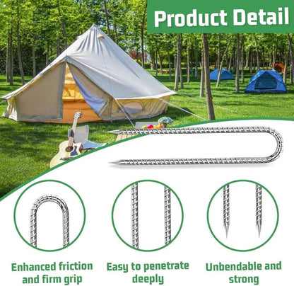 Ground-Stakes-Heavy-Duty-12 inch, U-Hook Rebar Stakes Galvanized Anti-Rust 20pcs Garden Stakes Metal Ground Anchors for Garden Dog Fence Chicken Coop Tent Trampoline Accessories Deer Fence