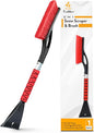 EcoNour 27" Aluminum Car Snow Scraper and Brush (Red) | Scratch-Free Weaved Bristle Head with Metal Body Ice Scraper for Car Windshield | Tough Ice Scraper with Ergonomic Foam Grip for Cars | 1 Pack
