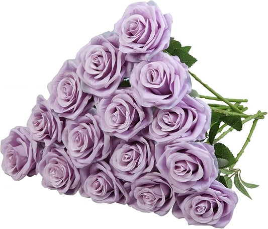 15pcs Fake Roses Artificial Silk Flowers Faux Rose Flower Long Stems Bouquet for Arrangement Wedding Centerpiece Party Home Kitchen Decor