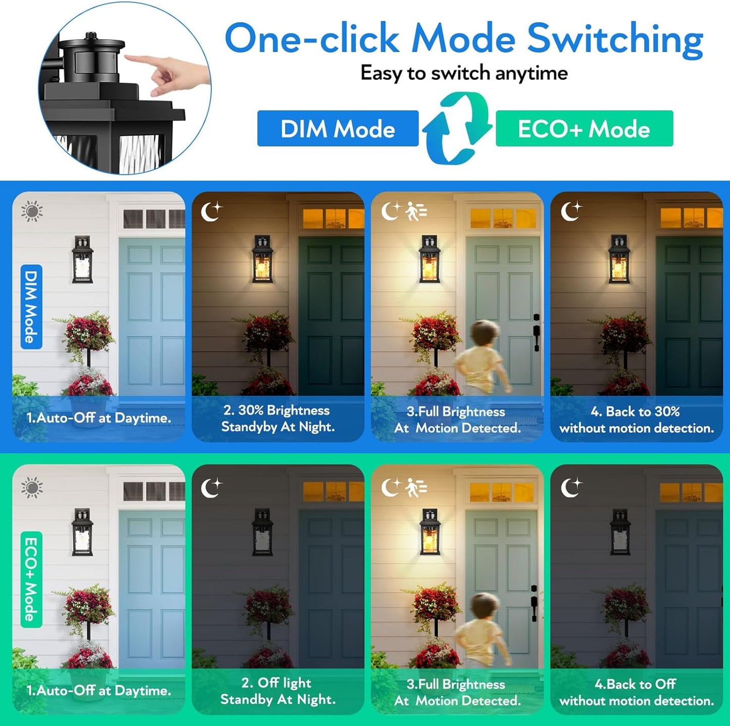 VIANIS Porch Lights Outdoor with Motion Sensor, Dusk to Dawn Outdoor Wall Lights Lantern, Anti-Rust Matte Black Outside Light Fixture Sconce for House, Patio, Garage, Waterproof