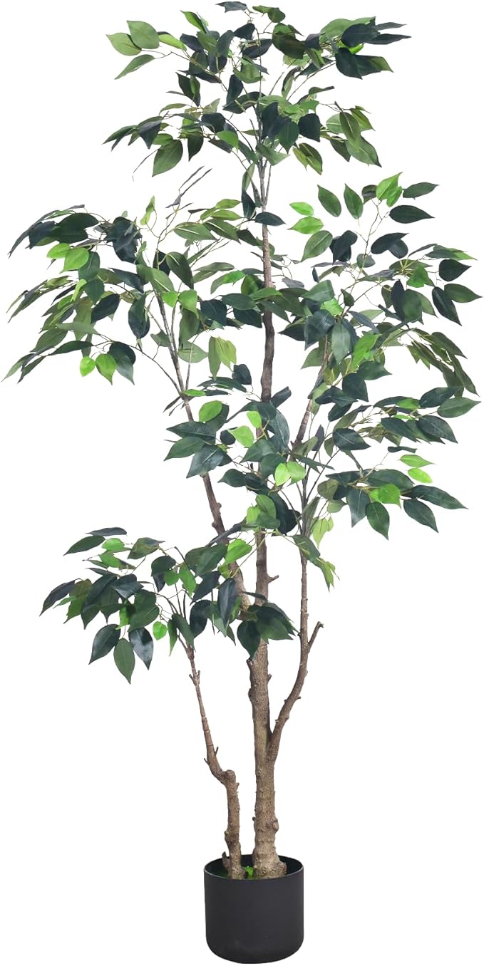 5Ft Artificial Ficus Tree with Realistic Leaves, Livelike Faux Silk Indoor Outdoor Plant for Home Office Decor Living Room, Porch, Garden Decor
