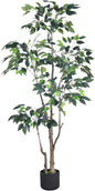 5Ft Artificial Ficus Tree with Realistic Leaves, Livelike Faux Silk Indoor Outdoor Plant for Home Office Decor Living Room, Porch, Garden Decor