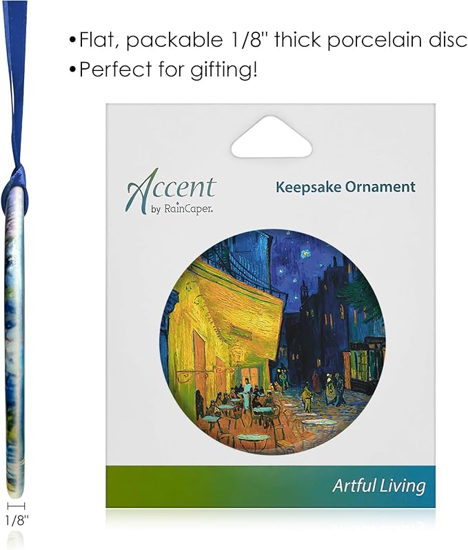 Christmas Tree Ornament, Porcelain Van Gogh Cafe Terrace at Night fine Art Keepsake Ornament by RainCaper