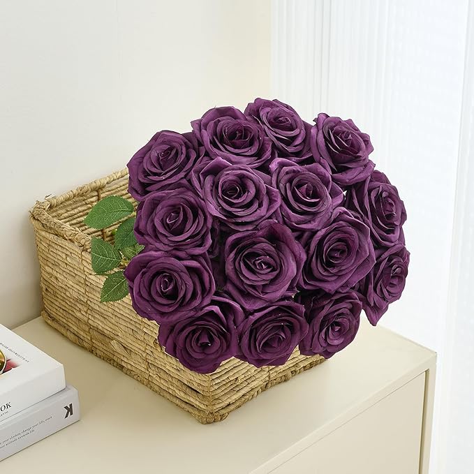 15pcs Fake Roses Artificial Silk Flowers Faux Rose Flower Long Stems Bouquet for Arrangement Wedding Centerpiece Party Home Kitchen Decor