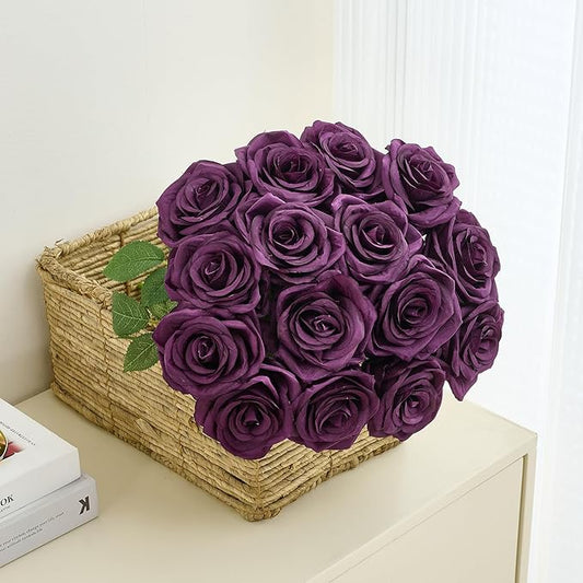 15pcs Fake Roses Artificial Silk Flowers Faux Rose Flower Long Stems Bouquet for Arrangement Wedding Centerpiece Party Home Kitchen Decor