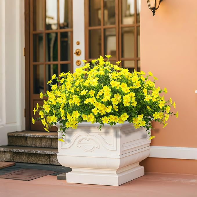 Outdoor Artificial Flowers UV Resistant & Fade Proof, 12 Pack Realistic Fake Flowers for Garden, Patio, Lawn Decor - Weatherproof Plastic Plants(Yellow)