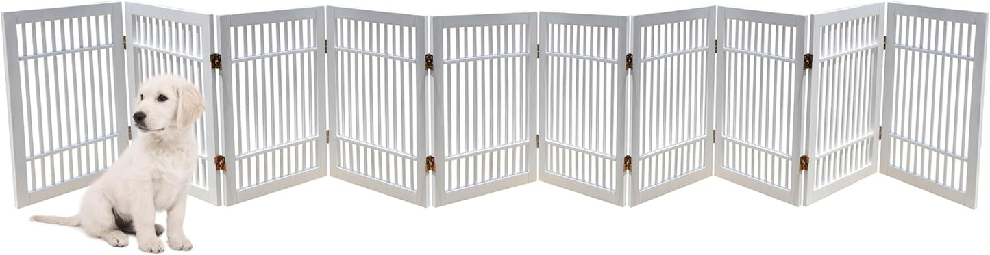 Pet Dog Gate Strong and Durable Freestanding Folding Acacia Hardwood Portable Wooden Fence Indoors or Outdoors by Urnporium (White Pet Gate, 10 Panel 24" Tall)
