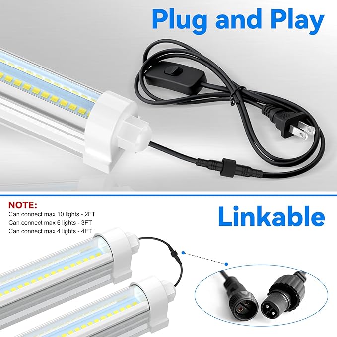 JESLED T8 Plant Grow Lights, 3FT Full Spectrum Grow Light, 72W(2 X 36W,450W Eqiv), Linkable Led Grow Light Strip for Greenhouse, Plant Shelves, Plug and Play, Natural White, 2-Pack
