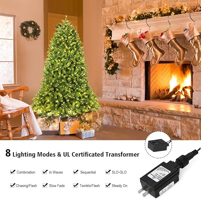 Goplus 5ft Pre-Lit Christmas Tree, Premium Hinged Artificial Fir Tree with 450 LED Lights, 600 Branch Tips and Metal Stand, Easy Assemble, Xmas Decor for Home Office