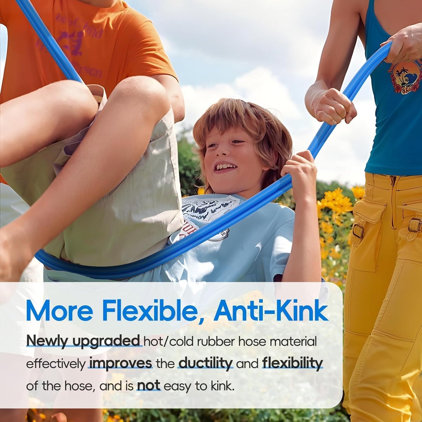 Hot/Cold Garden Water Hose 125 ftx 5/8 in, -50℉ To 190℉, Heavy Duty, Flexible, Burst 605 Psi, Lightweigh, Upgraded Rubber Pipe with 3/4" Brass Fittings For Backyard, Outdoor, Farm, Blue