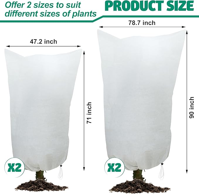 2 Packs Large Plant Covers Freeze Protection 47"W x 71"H Frost Protection Blankets with Zipper Drawstring Freeze Protections Plant Covers for Outdoor Shrubs Palm Citrus Trees Potted Plants in Winter